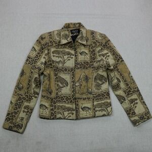 Vintage Giancarlo Ferrari Jacket Womens 8 Safari Animal Print Lined Made USA 90s